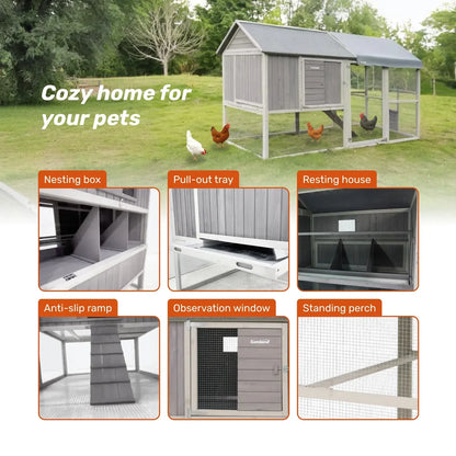 Samland Large Wooden Backyard Chicken Coop with Big Run and Nesting Boxes - Image 2