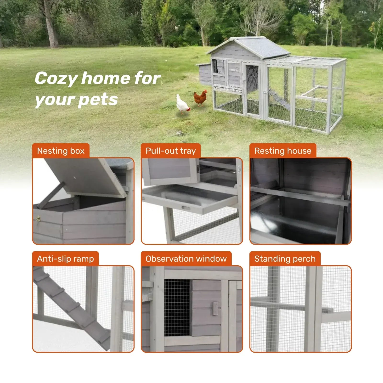 Samland Wooden Outdoor Chicken Coop with Nesting Box, Large Run & Waterproof Roof - Image 2