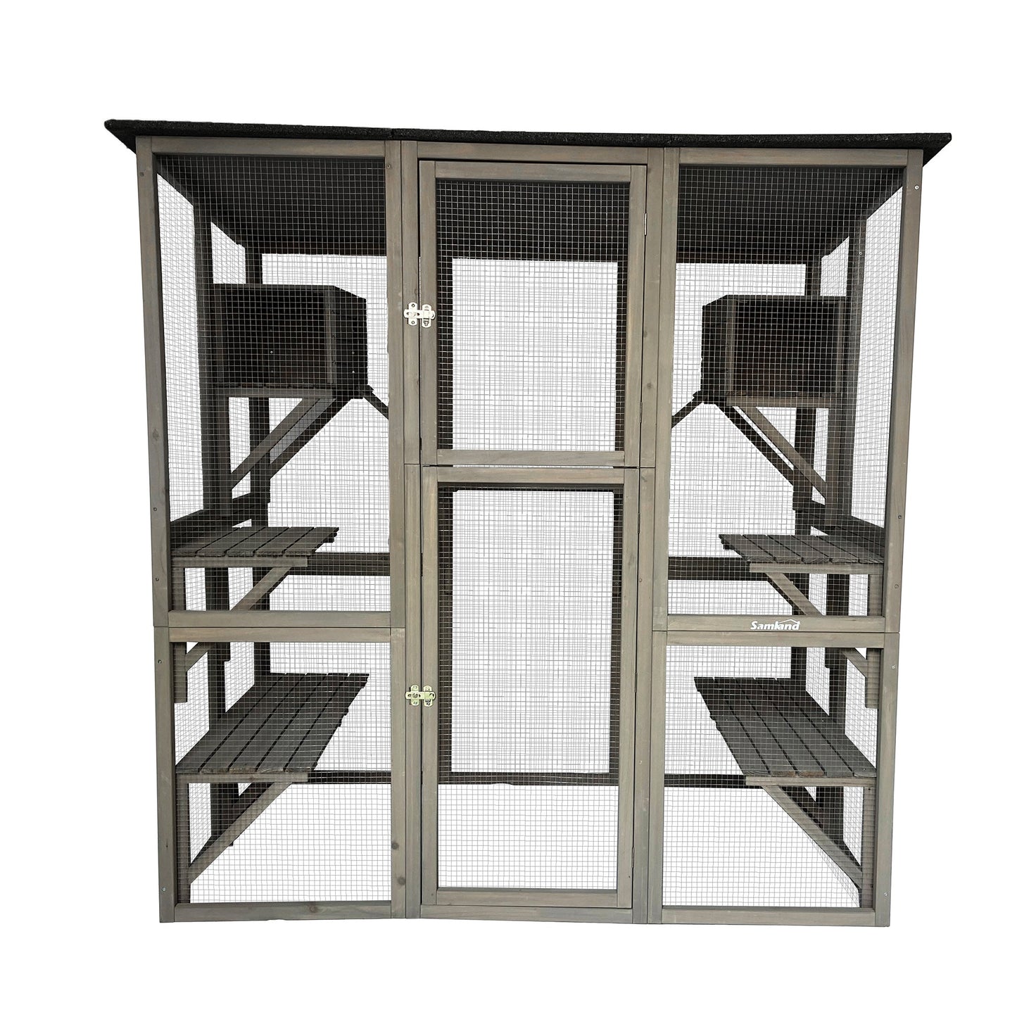 Samland Wooden Cat Cage Walk in Cat Condo House Kitten Ferret Enclosure Cage - Image 2