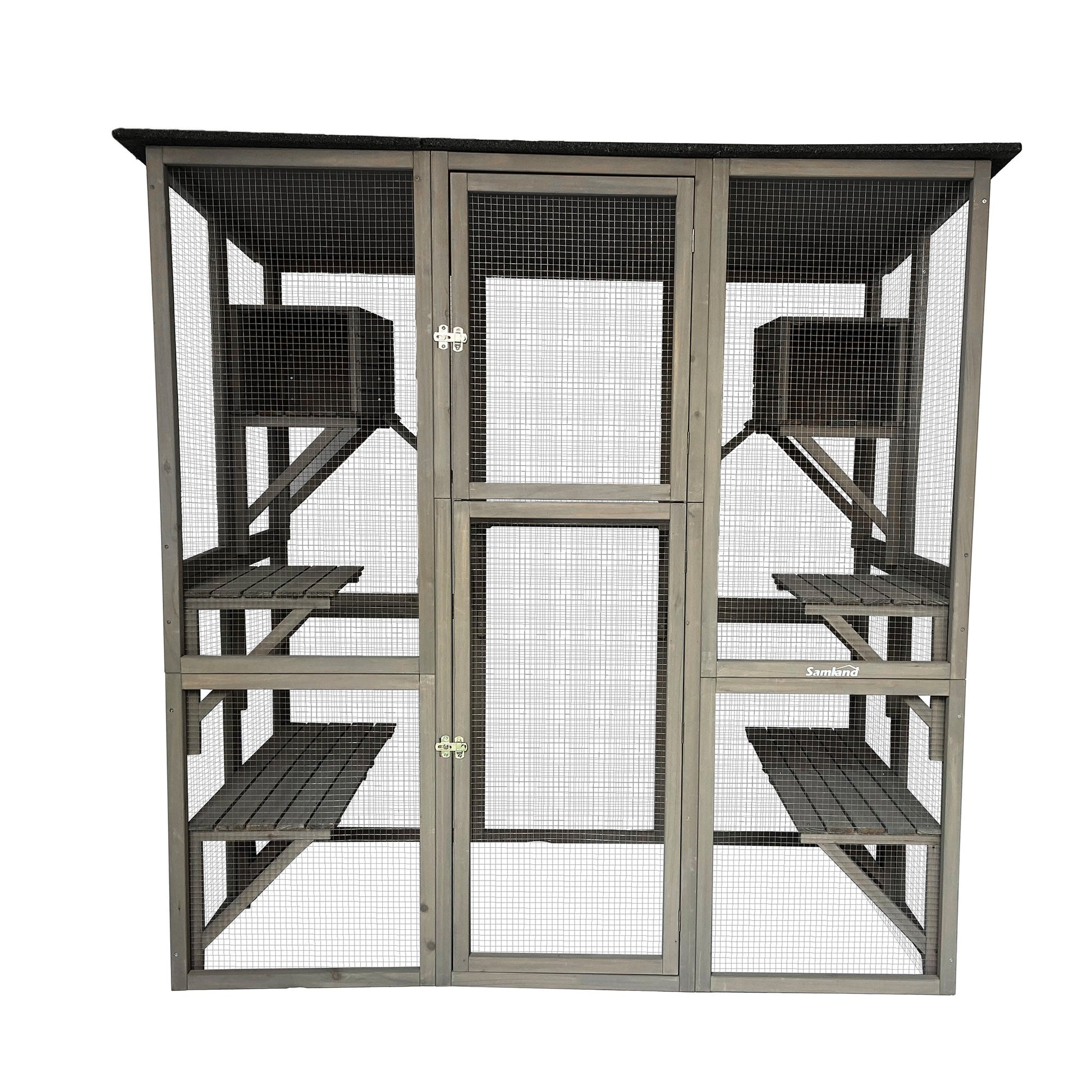 Samland Wooden Cat Cage Walk in Cat Condo House Kitten Ferret Enclosure Cage - Image 2