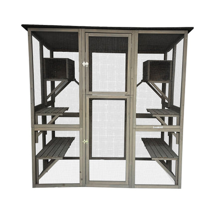 Samland Wooden Cat Cage Walk in Cat Condo House Kitten Ferret Enclosure Cage - Image 2