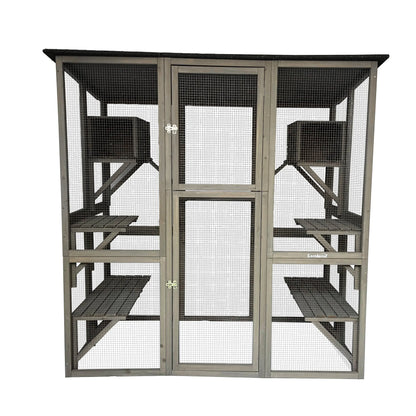 Samland Wooden Cat Cage Walk in Cat Condo House Kitten Ferret Enclosure Cage - Image 2