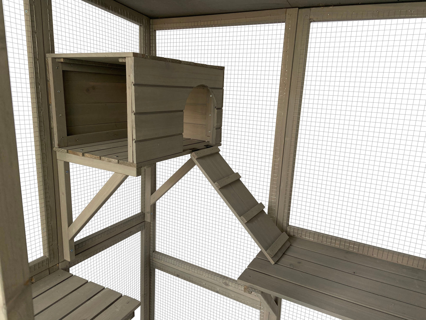 Samland Wooden Cat Cage Walk in Cat Condo House Kitten Ferret Enclosure Cage - Image 3