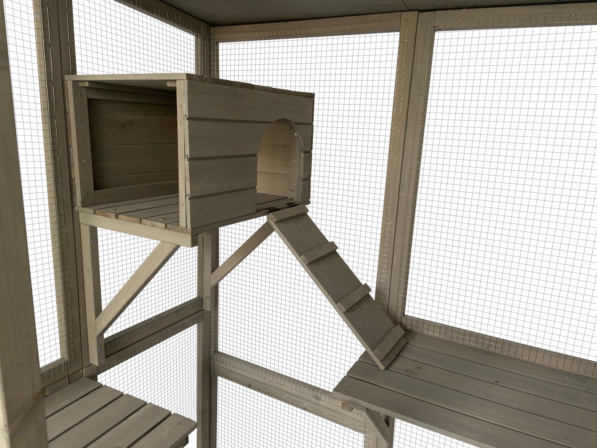 Samland Wooden Cat Cage Walk in Cat Condo House Kitten Ferret Enclosure Cage - Image 3