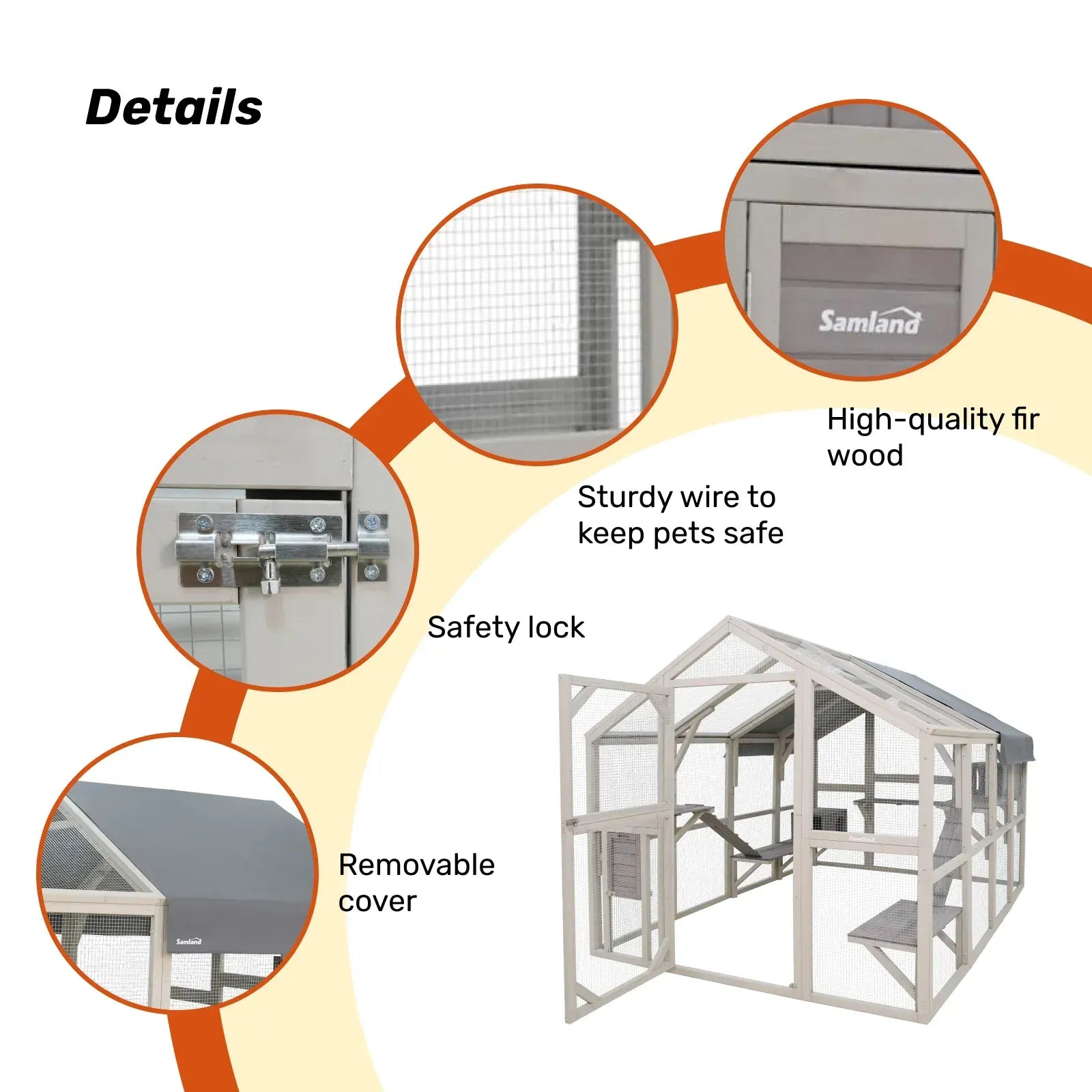Samland Large Wooden Outdoor Cat House Catio with Platforms, Ramps, Cozy Houses and Weatherproof Roof - Image 3