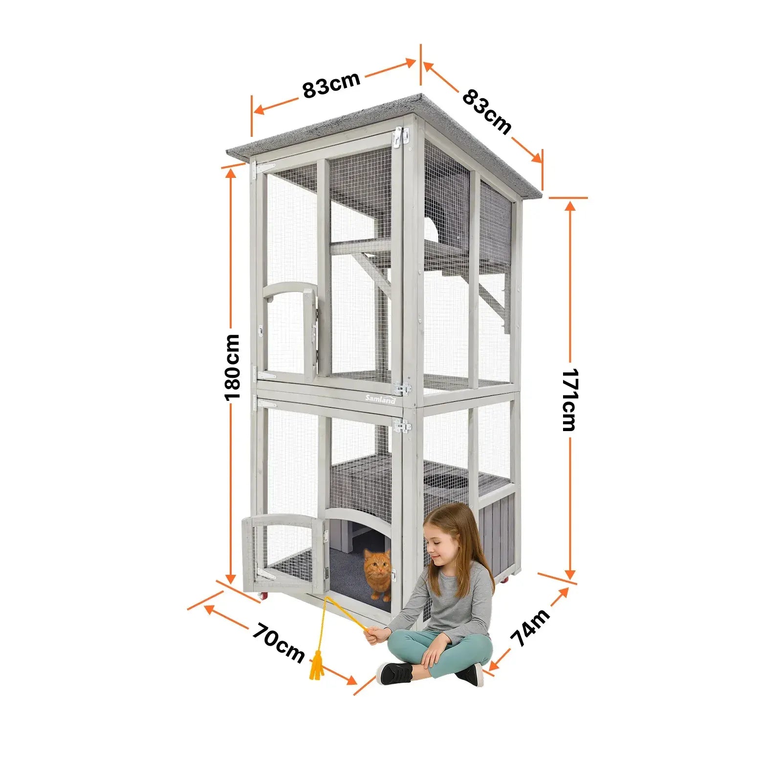Samland Outdoor Wooden Cat Enclosure Catio with Wheels, Double Cat Houses & Roof - Image 3