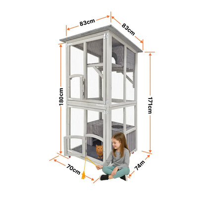 Samland Outdoor Wooden Cat Enclosure Catio with Wheels, Double Cat Houses & Roof - Image 3