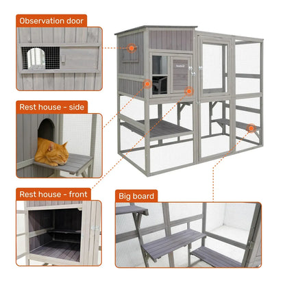 Samland Large Indoor & Outdoor Wooden Cat Enclosure with Sleeping House & Climbing Platforms - Image 3