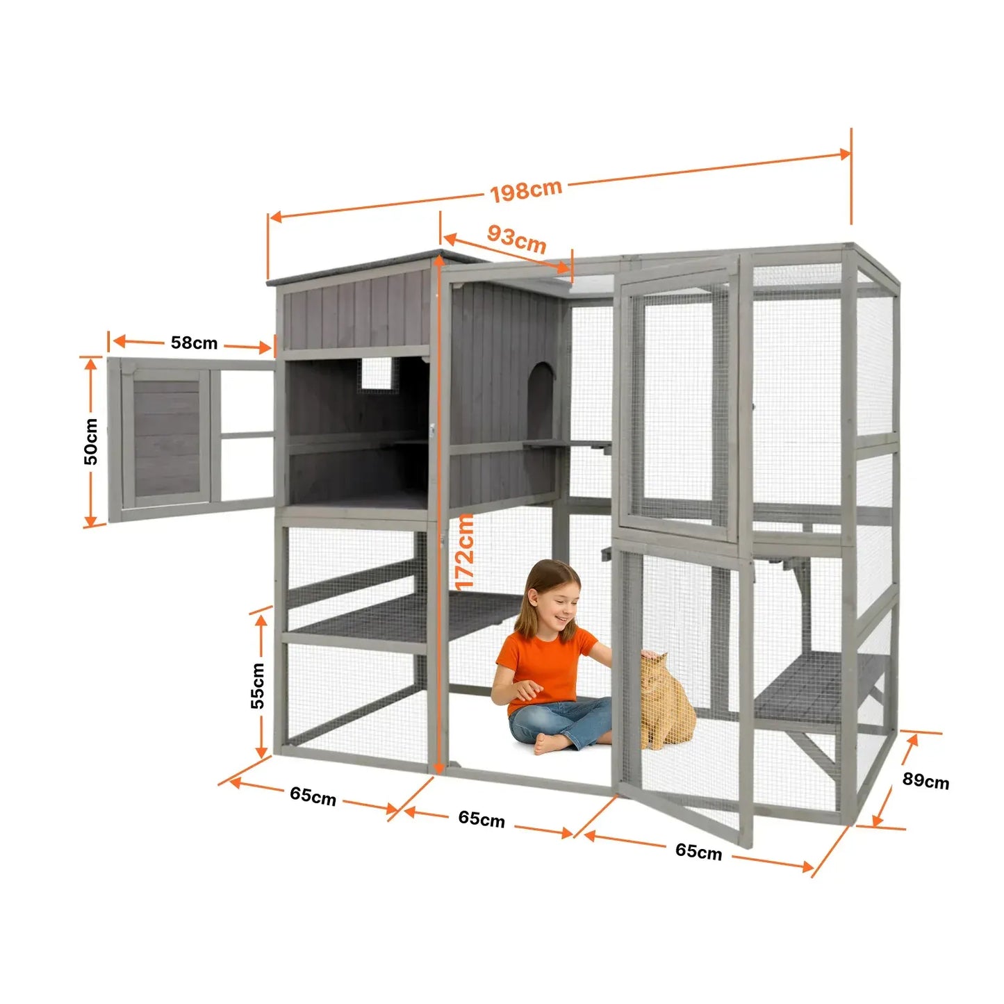 Samland Large Indoor & Outdoor Wooden Cat Enclosure with Sleeping House & Climbing Platforms - Image 4