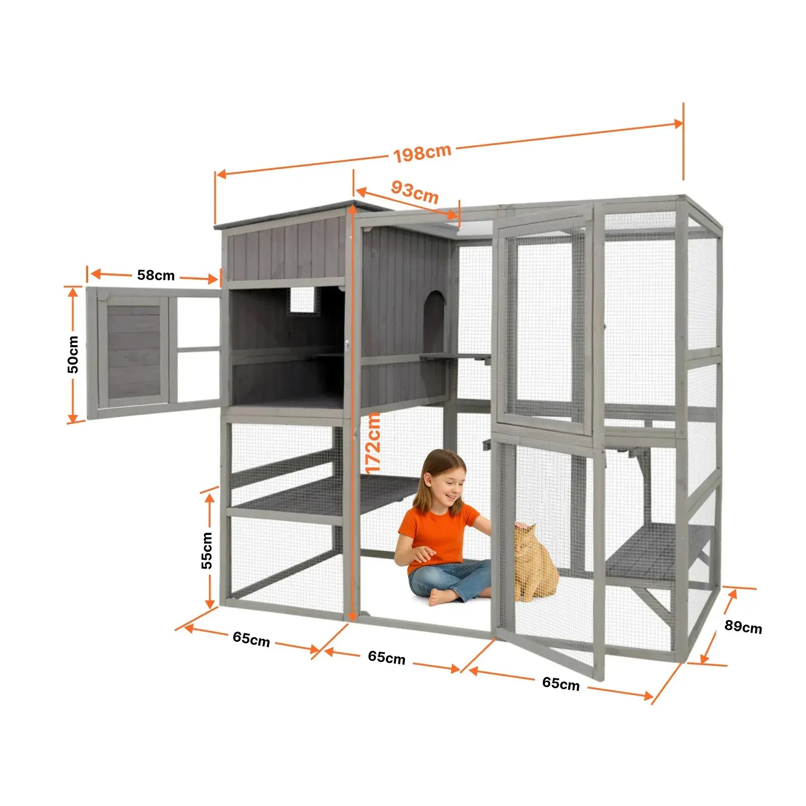 Samland Large Indoor & Outdoor Wooden Cat Enclosure with Sleeping House & Climbing Platforms - Image 4