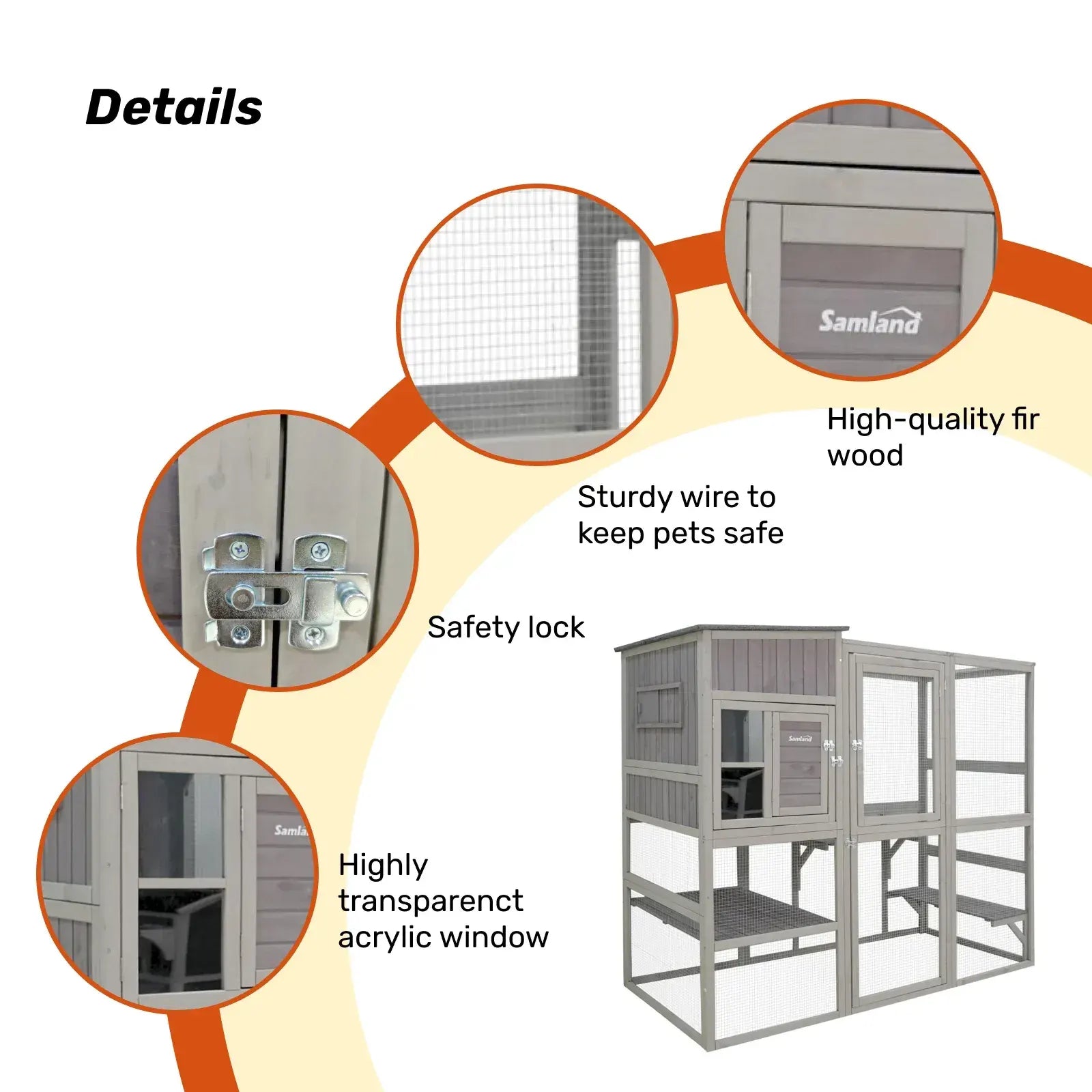 Samland Large Indoor & Outdoor Wooden Cat Enclosure with Sleeping House & Climbing Platforms - Image 5