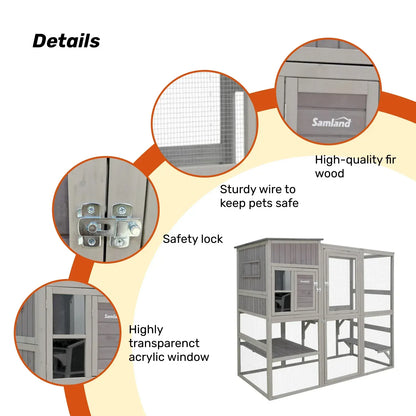 Samland Large Indoor & Outdoor Wooden Cat Enclosure with Sleeping House & Climbing Platforms - Image 5