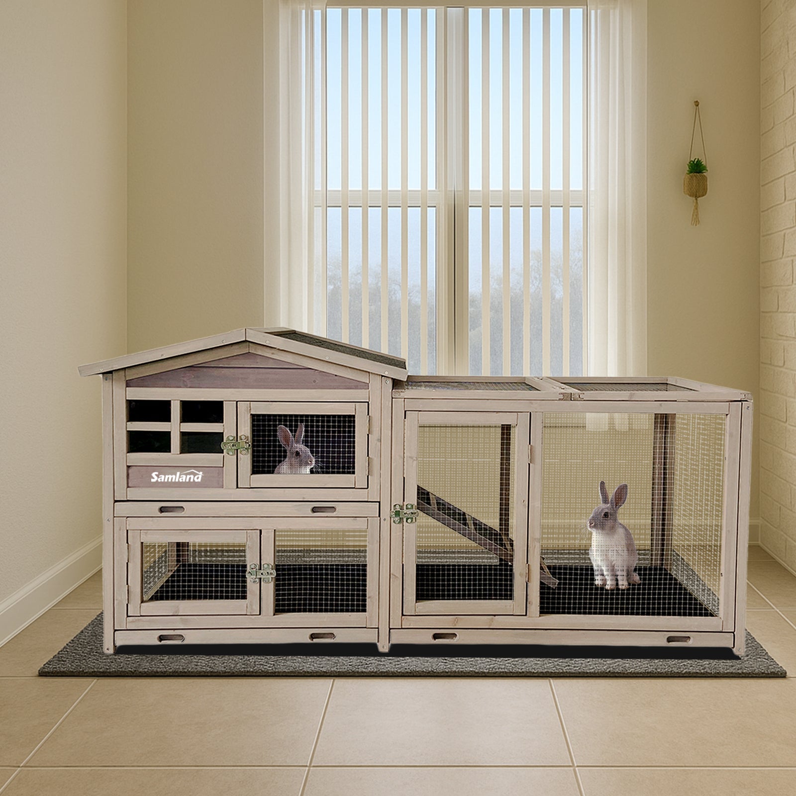 Samland Rabbit Hutch Cage Indoor and Outdoor Chicken Coop Guinea Pig Cage Bunny Cage Waterproof Roof - Image 2