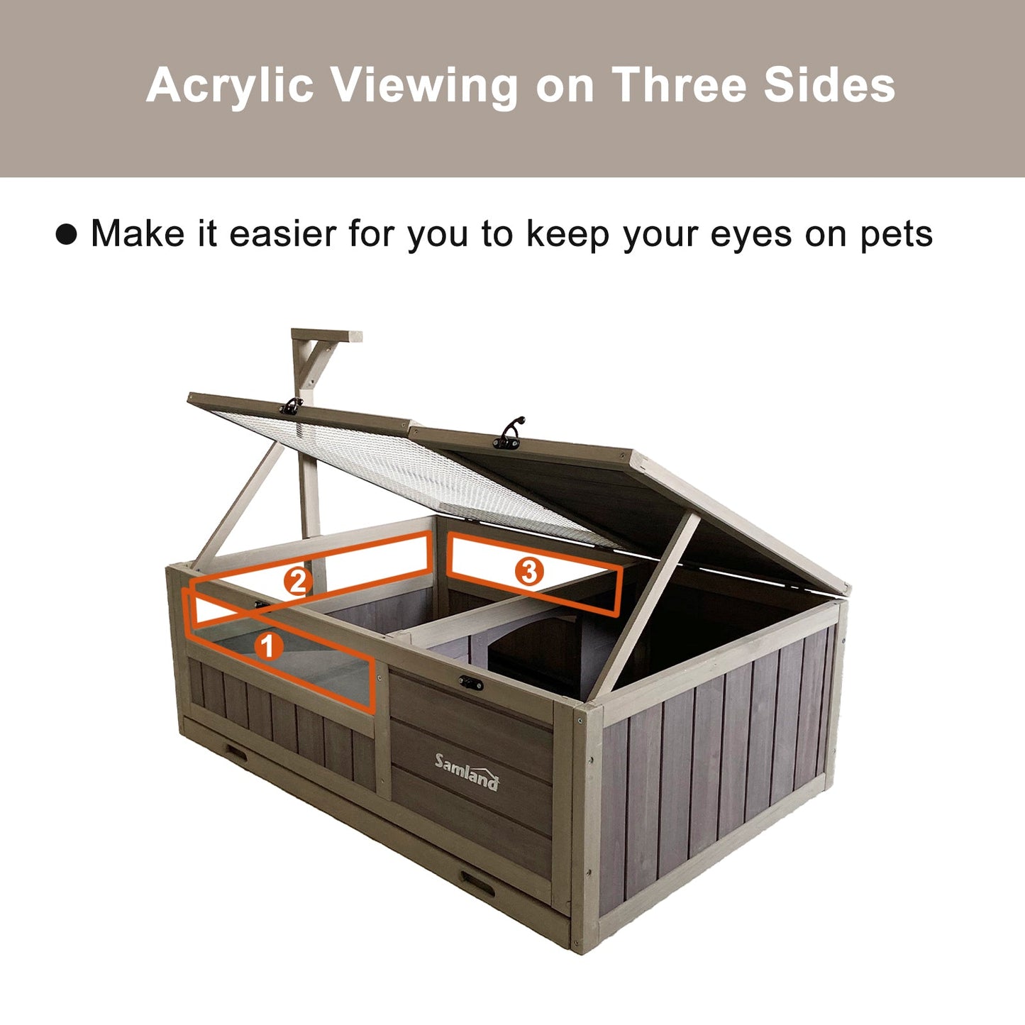 Samland Wooden Tortoise House Cage, Indoor Enclosure House Reptile Habitat Cage Box - Image 3