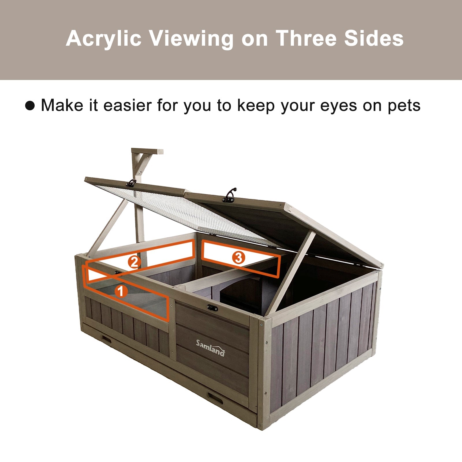 Samland Wooden Tortoise House Cage, Indoor Enclosure House Reptile Habitat Cage Box - Image 3