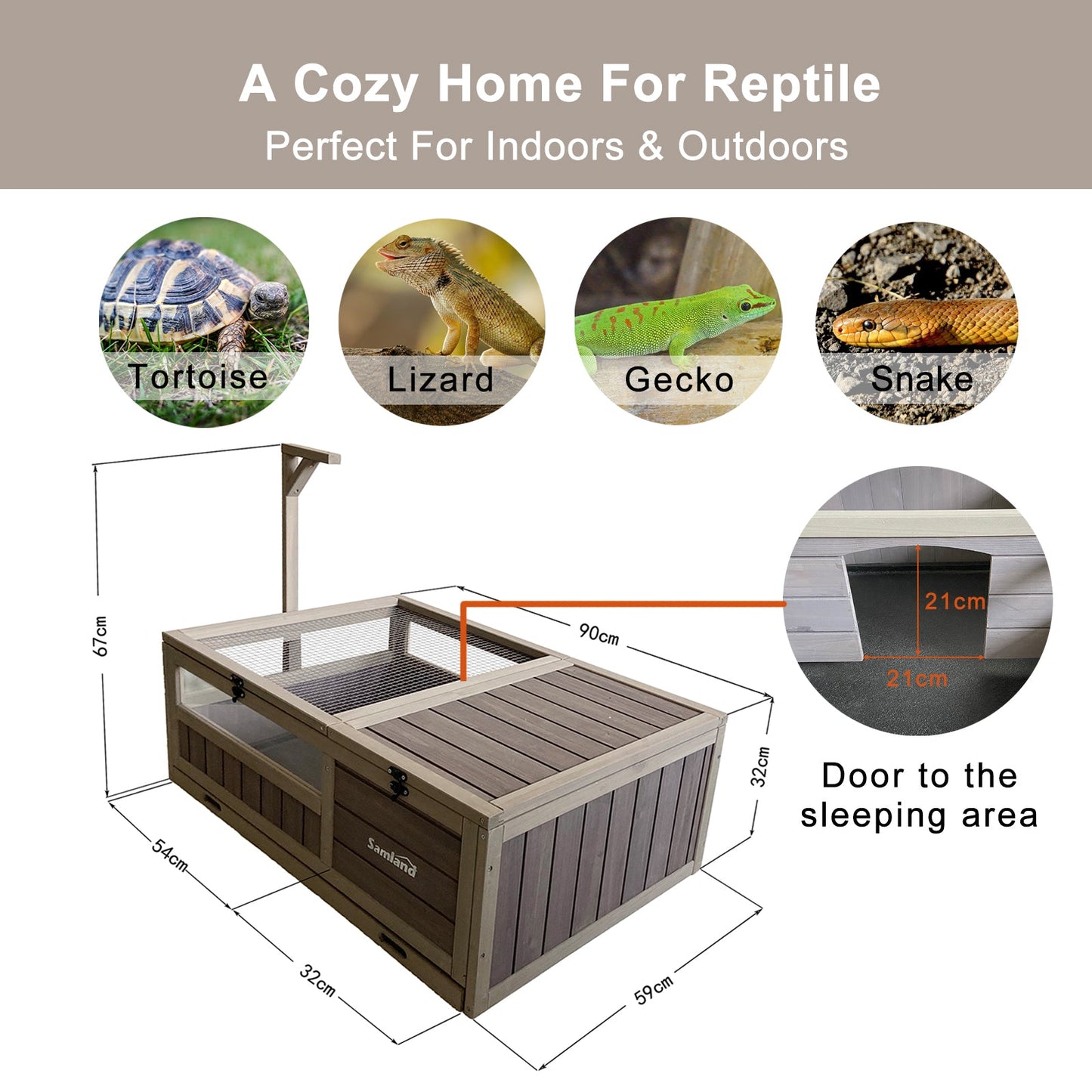 Samland Wooden Tortoise House Cage, Indoor Enclosure House Reptile Habitat Cage Box - Image 5