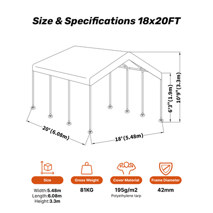 Samland Portable Carport Garage Shelter Canopy Double Size 18x20FT - Image 5