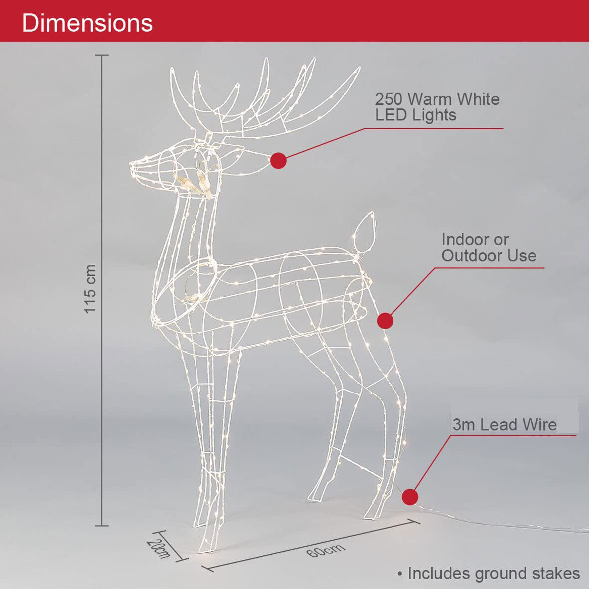 Samland Led Warm White Copper Wired 3d Standing Reindeer For Christmas Decoration - Image 4