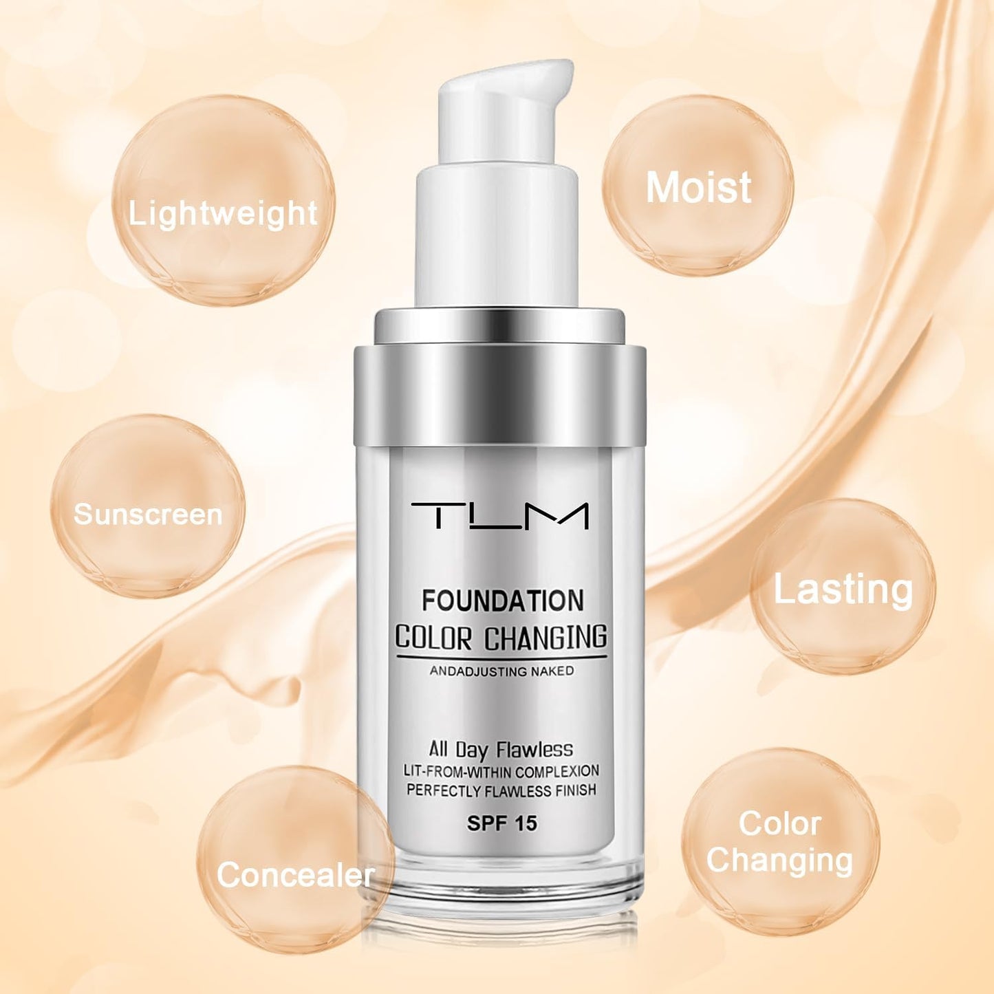 ReviGLam TLM Colour Changing Liquid Foundation Hides Wrinkles & Lines, BB Cream Makeup Base Concealer Cover Moisturizing Fluid for all Skin Tone SPF15, Pack of 1 - Image 2