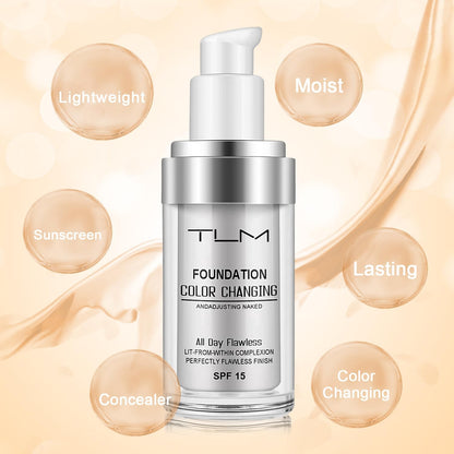 ReviGLam TLM Colour Changing Liquid Foundation Hides Wrinkles & Lines, BB Cream Makeup Base Concealer Cover Moisturizing Fluid for all Skin Tone SPF15, Pack of 1 - Image 2