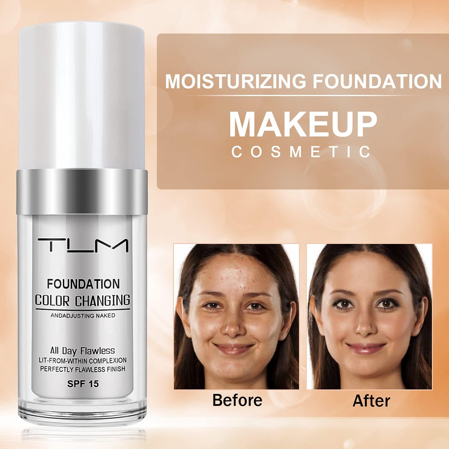 ReviGLam TLM Colour Changing Liquid Foundation Hides Wrinkles & Lines, BB Cream Makeup Base Concealer Cover Moisturizing Fluid for all Skin Tone SPF15, Pack of 1 - Image 3