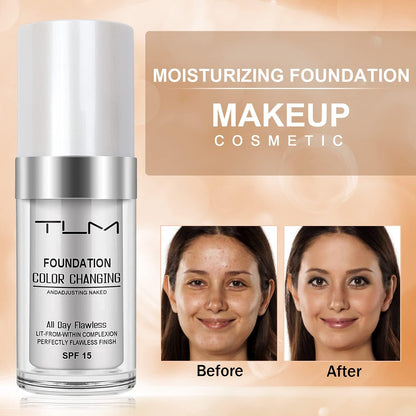 ReviGLam TLM Colour Changing Liquid Foundation Hides Wrinkles & Lines, BB Cream Makeup Base Concealer Cover Moisturizing Fluid for all Skin Tone SPF15, Pack of 1 - Image 3