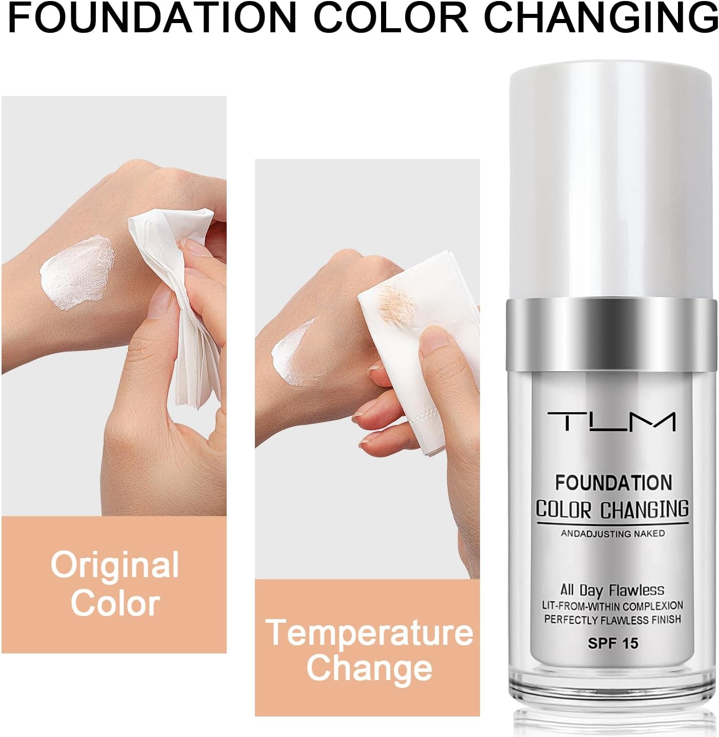 ReviGLam TLM Colour Changing Liquid Foundation Hides Wrinkles & Lines, BB Cream Makeup Base Concealer Cover Moisturizing Fluid for all Skin Tone SPF15, Pack of 1 - Image 4