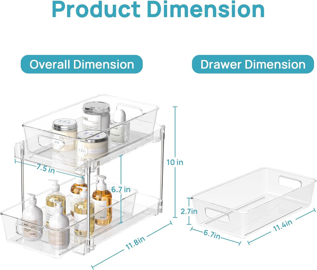 1 Pack Bathroom Organizer, 2 Tier Clear Under Sink Organizers Vanity Countertop Storage Container,Cabinet Drawers Bins, Pull-Out Organization with Track for Pantry, Kitchen - Image 5