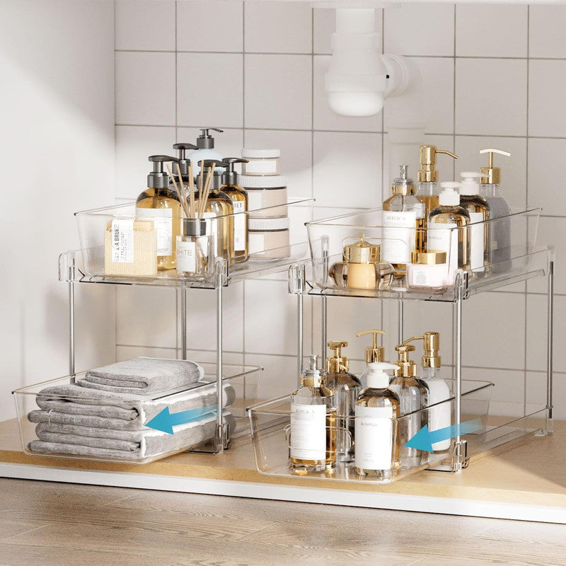 1 Pack Bathroom Organizer, 2 Tier Clear Under Sink Organizers Vanity Countertop Storage Container,Cabinet Drawers Bins, Pull-Out Organization with Track for Pantry, Kitchen - Image 6