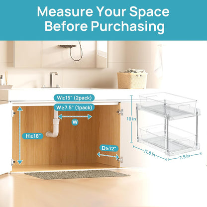 2 Pack Bathroom Organizer, 2 Tier Clear Under Sink Organizers Vanity Countertop Storage Container,Cabinet Drawers Bins, Pull-Out Organization with Track for Pantry, Kitchen - Image 4