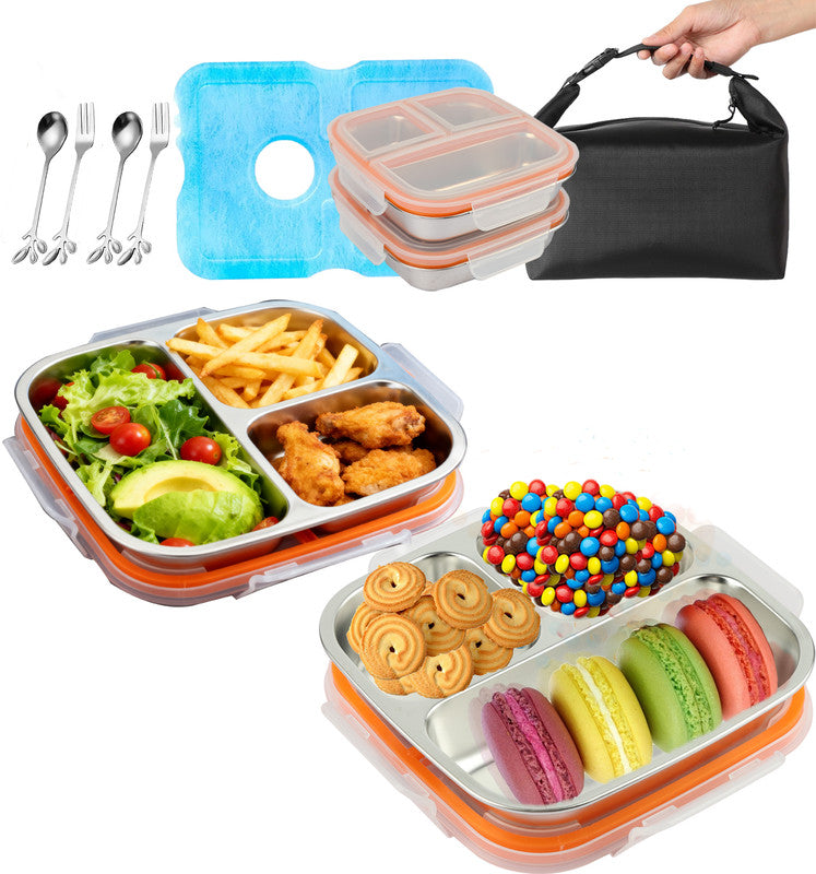 Stainless Steel Snack Box Container with Ice Pack & Lunch Bag for Man & Women - Bento Lunch Box Kit for School,office,Work,Travel,Camping, Reusable Lunch Meal Prep Containers Compartment Leak-Proof - Image 2