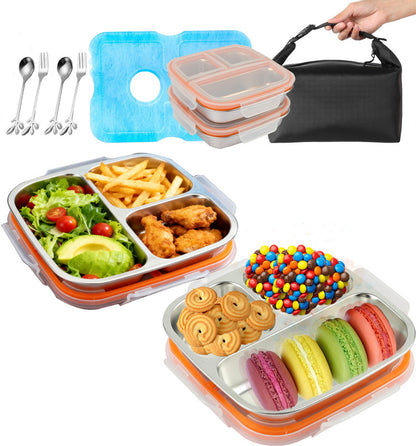Stainless Steel Snack Box Container with Ice Pack & Lunch Bag for Man & Women - Bento Lunch Box Kit for School,office,Work,Travel,Camping, Reusable Lunch Meal Prep Containers Compartment Leak-Proof - Image 2