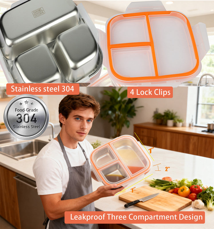 Stainless Steel Snack Box Container with Ice Pack & Lunch Bag for Man & Women - Bento Lunch Box Kit for School,office,Work,Travel,Camping, Reusable Lunch Meal Prep Containers Compartment Leak-Proof - Image 6