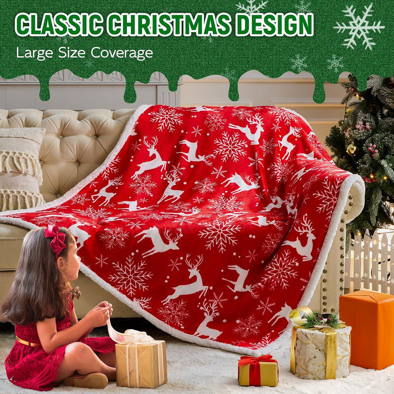 Christmas Throw Blanket, Christmas Decorations Gifts for Women, Sherpa Flannel Fleece Winter Holiday Blanket, Fluffy Cozy Soft Christams Throws for Couch Sofa Bed, Reindeer Stars, 50" X 60" - Image 2