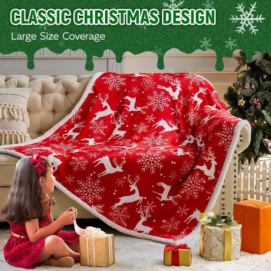 Christmas Throw Blanket, Christmas Decorations Gifts for Women, Sherpa Flannel Fleece Winter Holiday Blanket, Fluffy Cozy Soft Christams Throws for Couch Sofa Bed, Reindeer Stars, 50" X 60" - Image 2