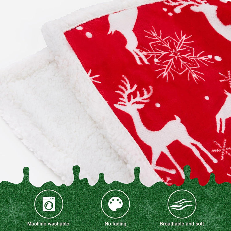 Christmas Throw Blanket, Christmas Decorations Gifts for Women, Sherpa Flannel Fleece Winter Holiday Blanket, Fluffy Cozy Soft Christams Throws for Couch Sofa Bed, Reindeer Stars, 50" X 60" - Image 3