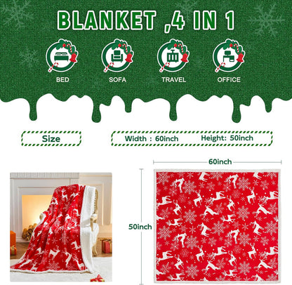 Christmas Throw Blanket, Christmas Decorations Gifts for Women, Sherpa Flannel Fleece Winter Holiday Blanket, Fluffy Cozy Soft Christams Throws for Couch Sofa Bed, Reindeer Stars, 50" X 60" - Image 4