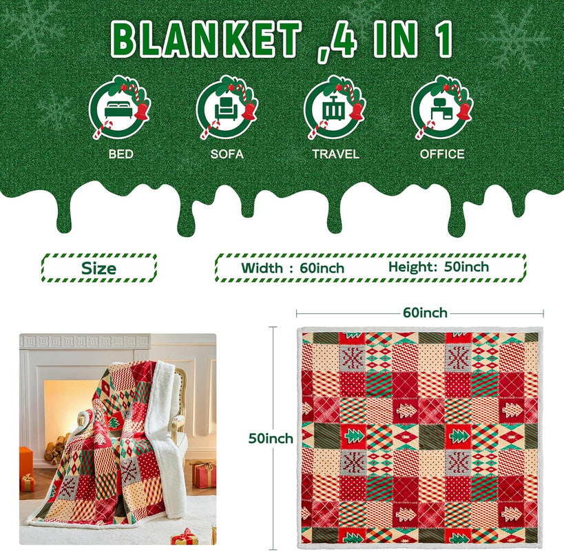 Christmas Throw Blanket, Christmas Decorations Gifts for Women, Sherpa Flannel Fleece Winter Holiday Blanket, Fluffy Cozy Soft Christams Throws for Couch Sofa Bed, DoubleDeer, 50" X 60" - Image 3