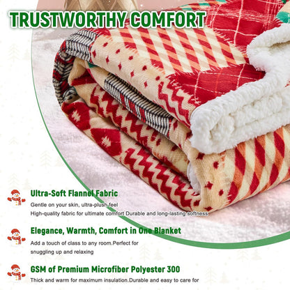 Christmas Throw Blanket, Christmas Decorations Gifts for Women, Sherpa Flannel Fleece Winter Holiday Blanket, Fluffy Cozy Soft Christams Throws for Couch Sofa Bed, DoubleDeer, 50" X 60" - Image 5