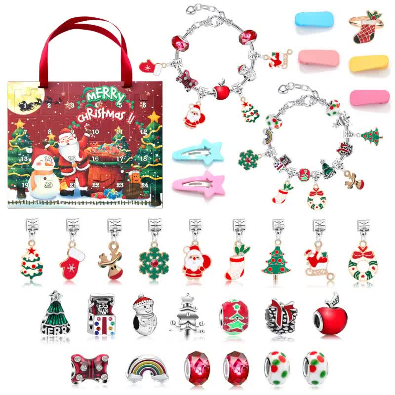 Christmas Advent Calendar 2025 Girls, 24 Days Xmas Countdown Calendar Jewelry Bracelet Set, DIY Bracelets Ornament Christmas Vacation Advent Calendar, Christmas Gift Set for Girls Boys Kids Women - Image 3