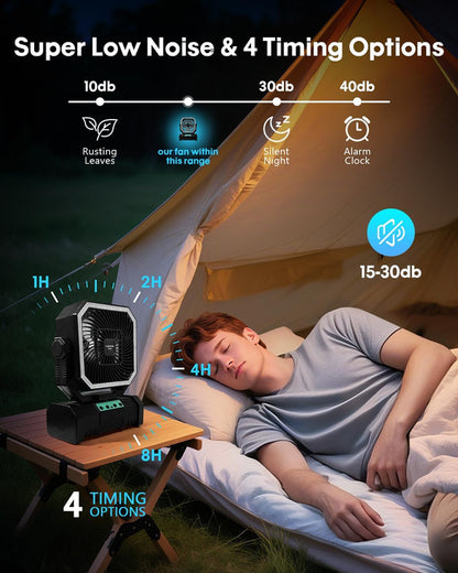 20000mAh Portable Camping Fan, Rechargeable Battery Operated Oscillating Camp Tent Fan W/Remote control, 4 Speeds, LED lights & 360° Rotation Hook for Outdoor RV Travel Green - Image 4