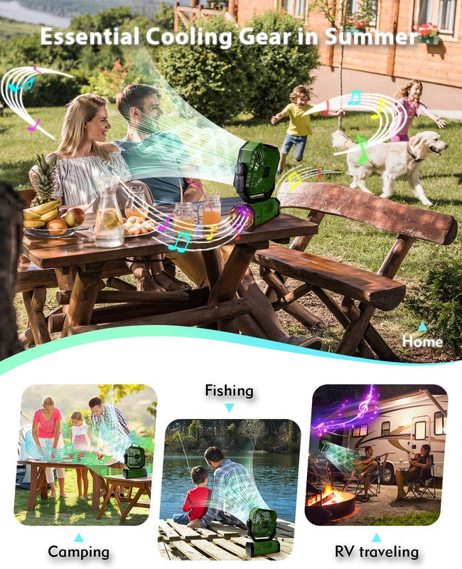 20000mAh Portable Camping Fan, Rechargeable Battery Operated Oscillating Camp Tent Fan W/Remote control, 4 Speeds, LED lights & 360° Rotation Hook for Outdoor RV Travel Green - Image 6