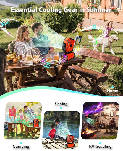 20000mAh Portable Camping Fan, Rechargeable Battery Operated Oscillating Camp Tent Fan W/Remote control, 4 Speeds, LED lights & 360° Rotation Hook for Outdoor RV Travel Orange - Image 8