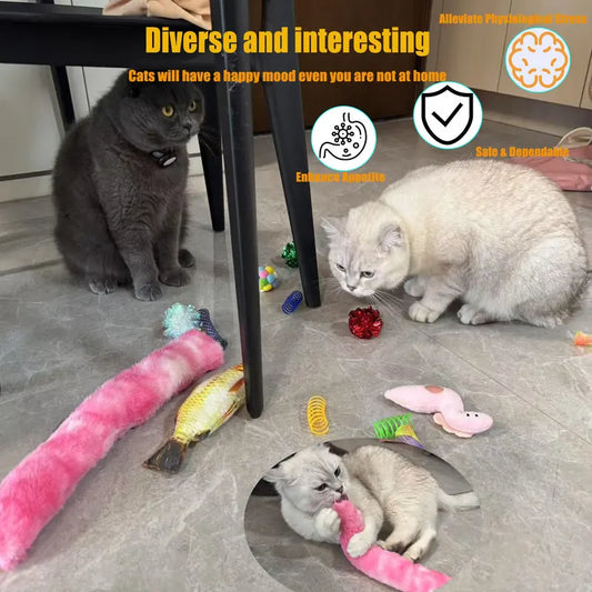 Pet Products Cat Toys,Interactive Kitten Toy for Indoor Kitty Exercise 14 Piece with Fish Catnip Spiral Spring, Tube, Crinkle Balls Helps Reduce Stress & Provide Anxiety Relief for Cats - Image 2