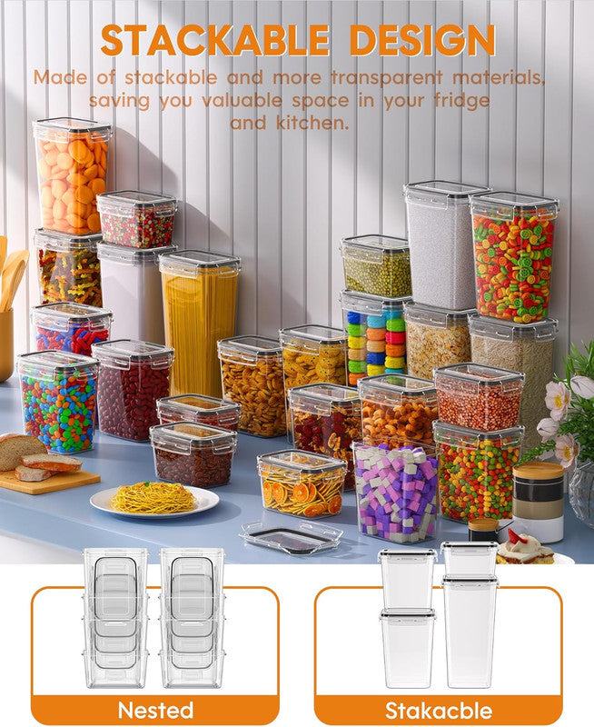 Airtight Food Storage Containers with Lids, 16 PCS Kitchen and Pantry Organization Canisters, BPA-Free, PVC-Free, Food-grade Plastic Leak-proof Jars for Cereal, Flour, Sugar, Extra 16 Labels & Marker - Image 6