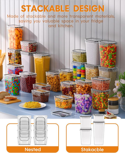 Airtight Food Storage Containers with Lids, 16 PCS Kitchen and Pantry Organization Canisters, BPA-Free, PVC-Free, Food-grade Plastic Leak-proof Jars for Cereal, Flour, Sugar, Extra 16 Labels & Marker - Image 6
