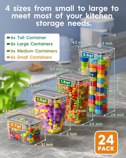 Airtight Food Storage Containers with Lids, 24 PCS Kitchen and Pantry Organization Canisters, BPA-Free, PVC-Free, Food-grade Plastic Leak-proof Jars for Cereal, Flour, Sugar, Extra 24 Labels & Marker - Image 7