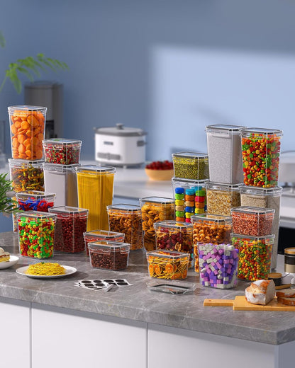 Airtight Food Storage Containers with Lids, 8 PCS Kitchen and Pantry Organization Canisters, BPA-Free, PVC-Free, Food-grade Plastic Leak-proof Jars for Cereal, Flour, Sugar, Extra 8 Labels & Marker - Image 3