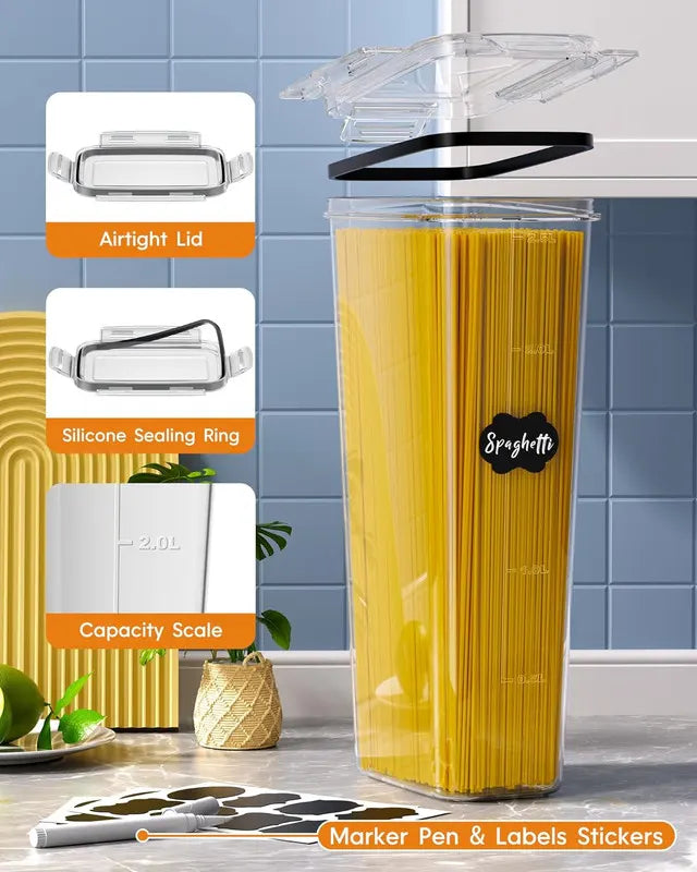 Airtight Food Storage Containers with Lids, 8 PCS Kitchen and Pantry Organization Canisters, BPA-Free, PVC-Free, Food-grade Plastic Leak-proof Jars for Cereal, Flour, Sugar, Extra 8 Labels & Marker - Image 5