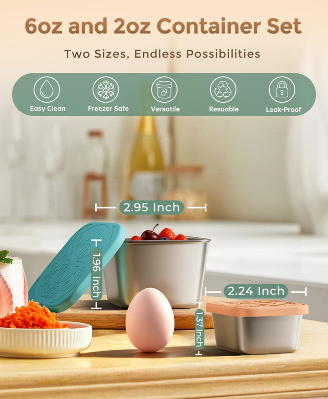 12Pack 6oz Stainless Steel Snack Containers and 2oz Salad Dressing To Go Containers with Silicone Lids, Reusable Square Meal Prep Condiment Sauce Containers Lunch Box - Image 3